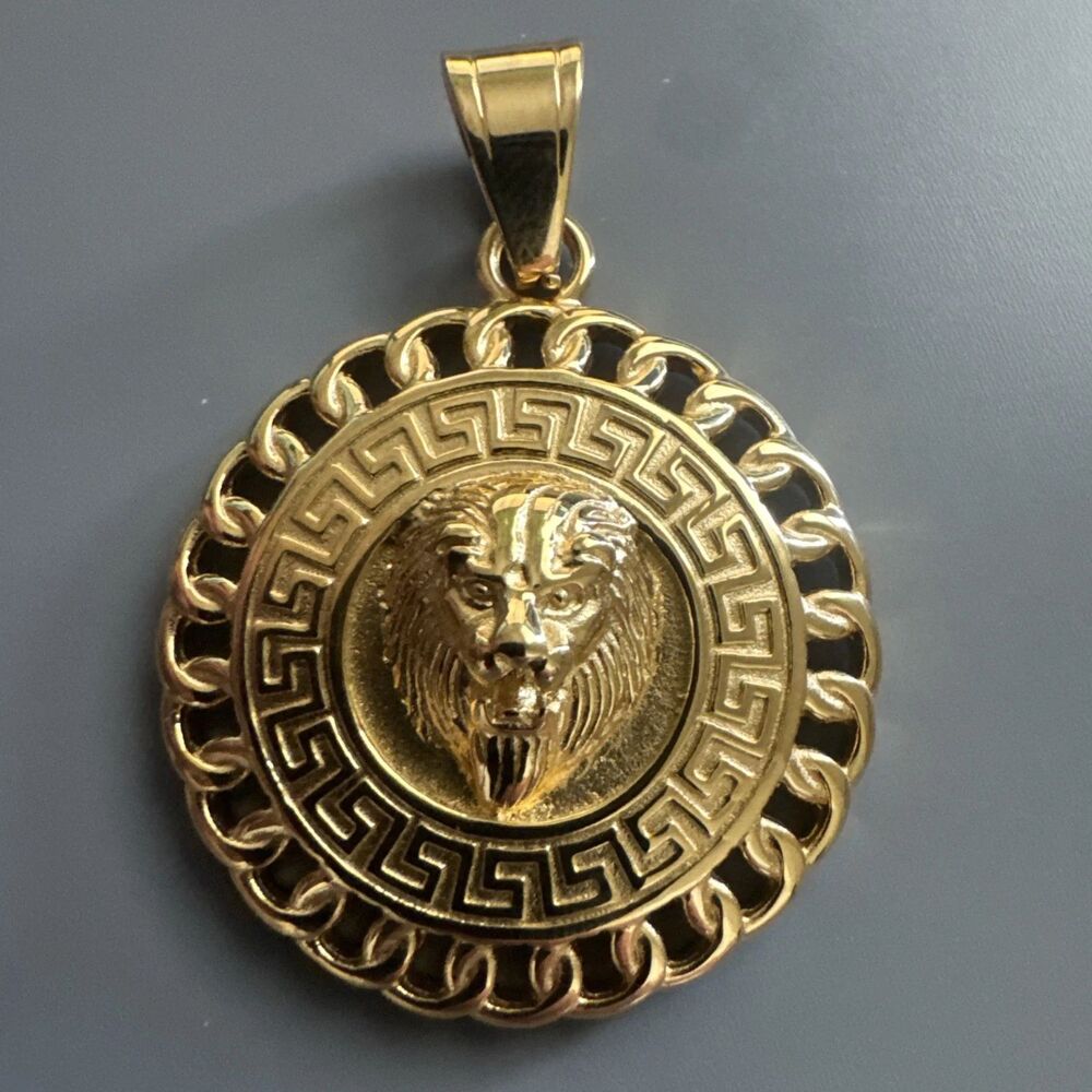Gold Plated Lion Medallion Pendant 24 Inch Chain Gift Unisex Tiger King